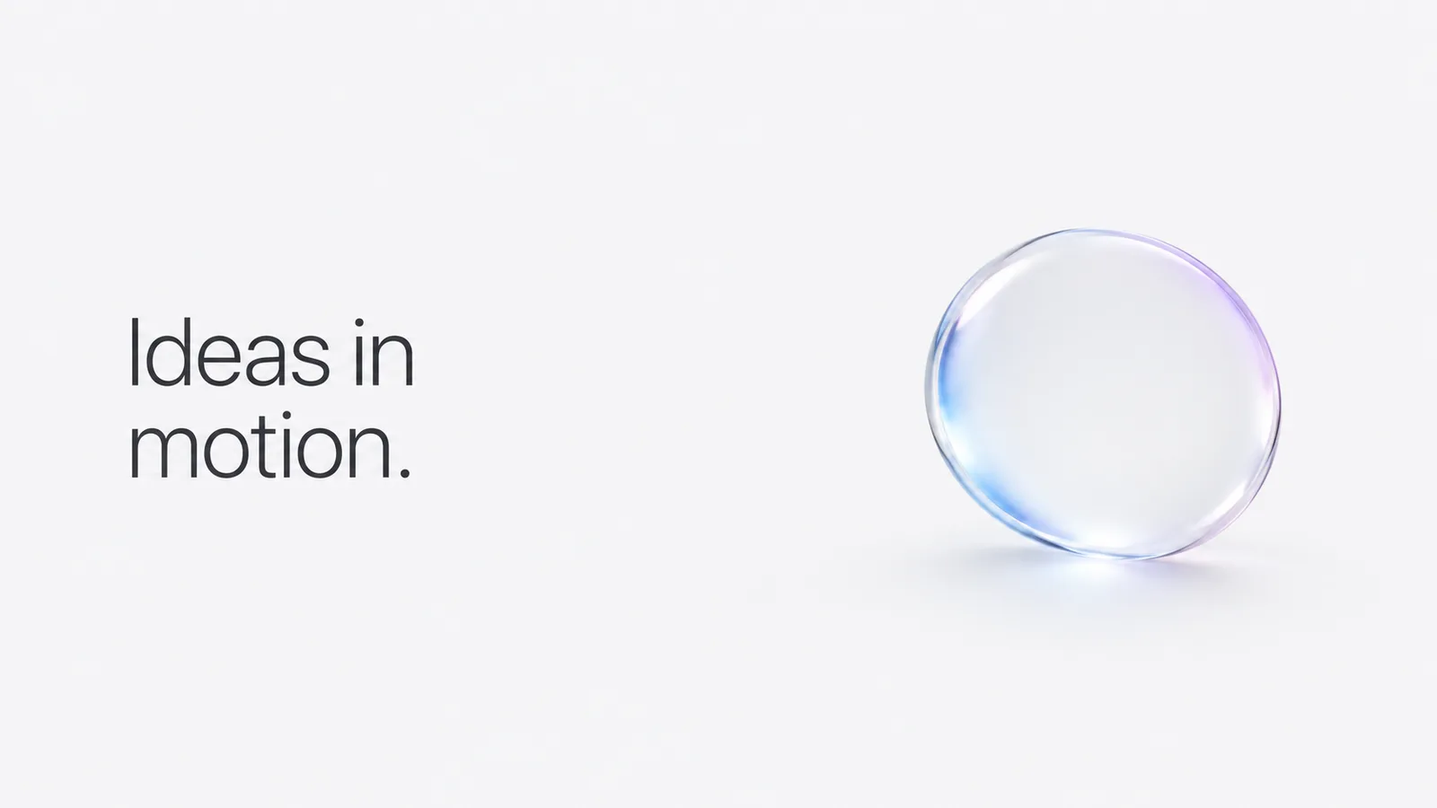 Translucent glass layers, soft highlights and big confident type on a pale stage: premium, calm product storytelling.